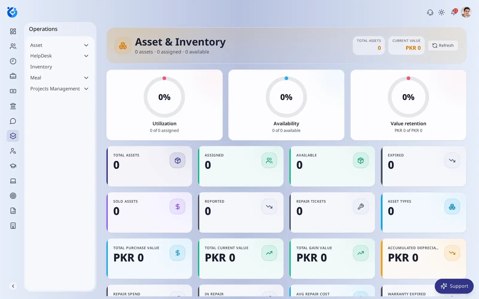 Zaffre Operations screen