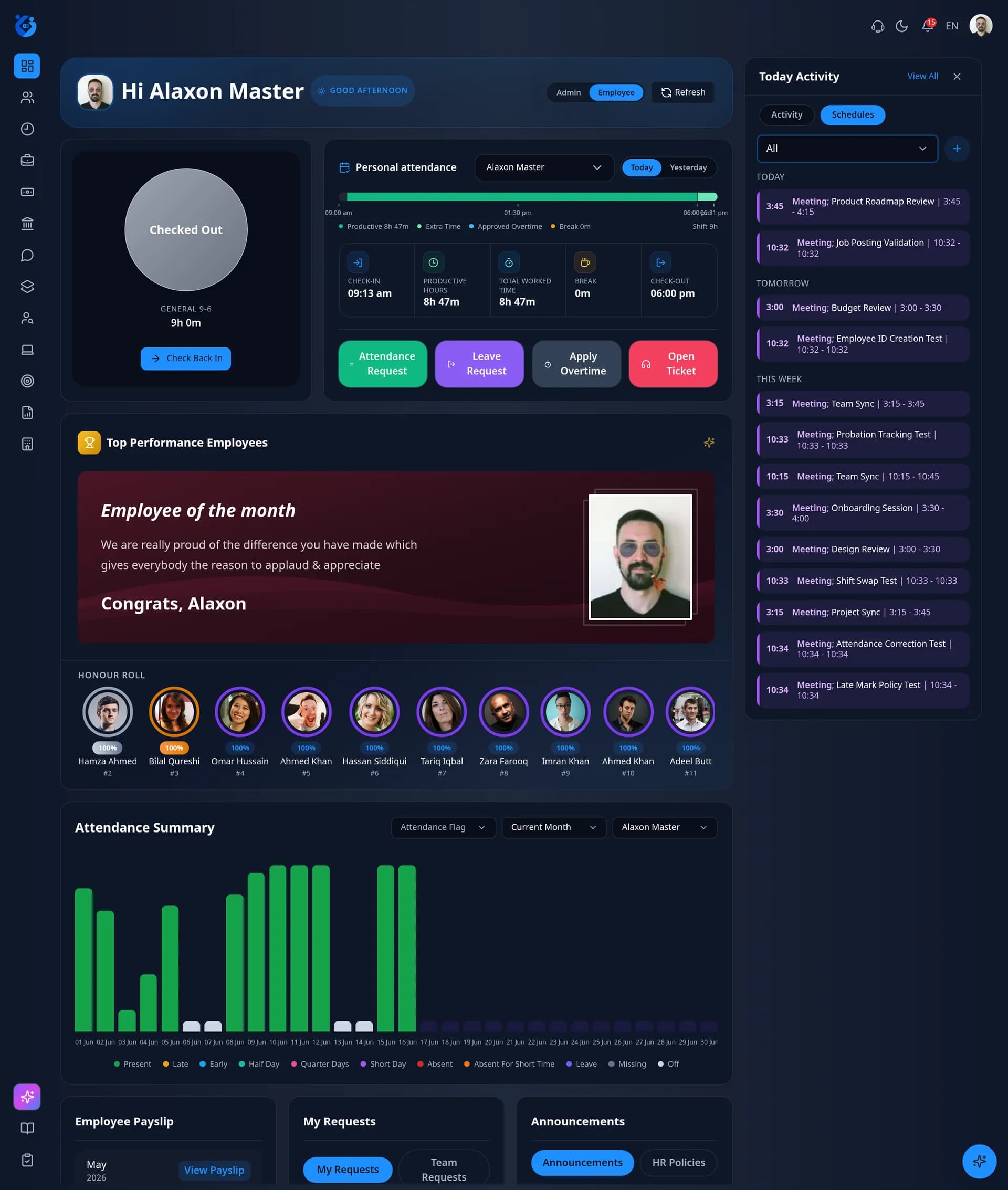 Zaffre Main Dashboard screen